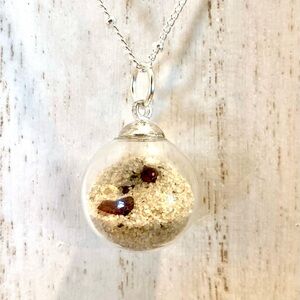 100. Cape Cod beach sand and garnet Pendant Necklace